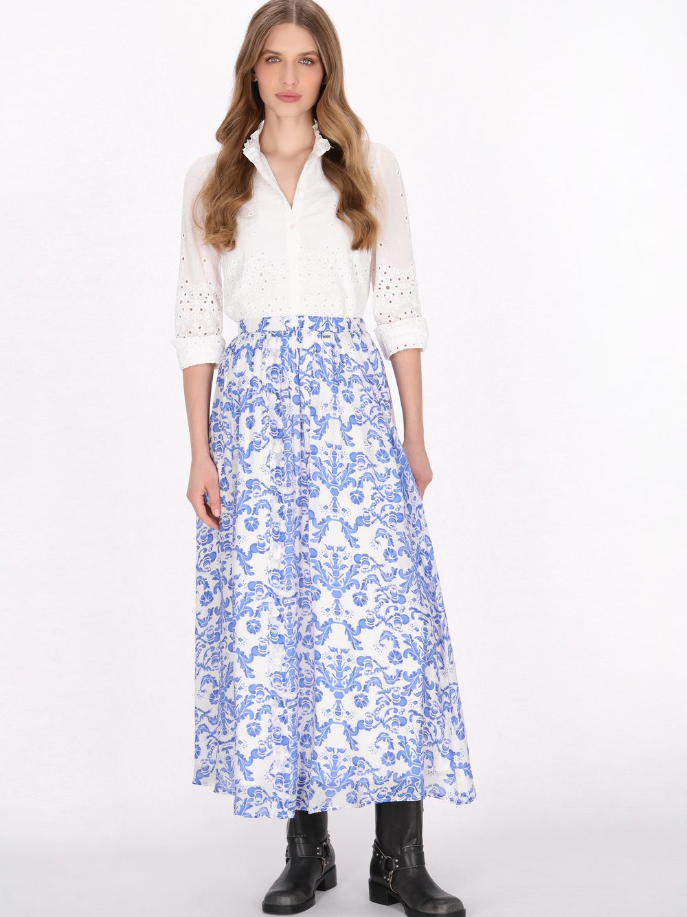 Dreimaster Rock Damen Viskose grün bedruckt, S