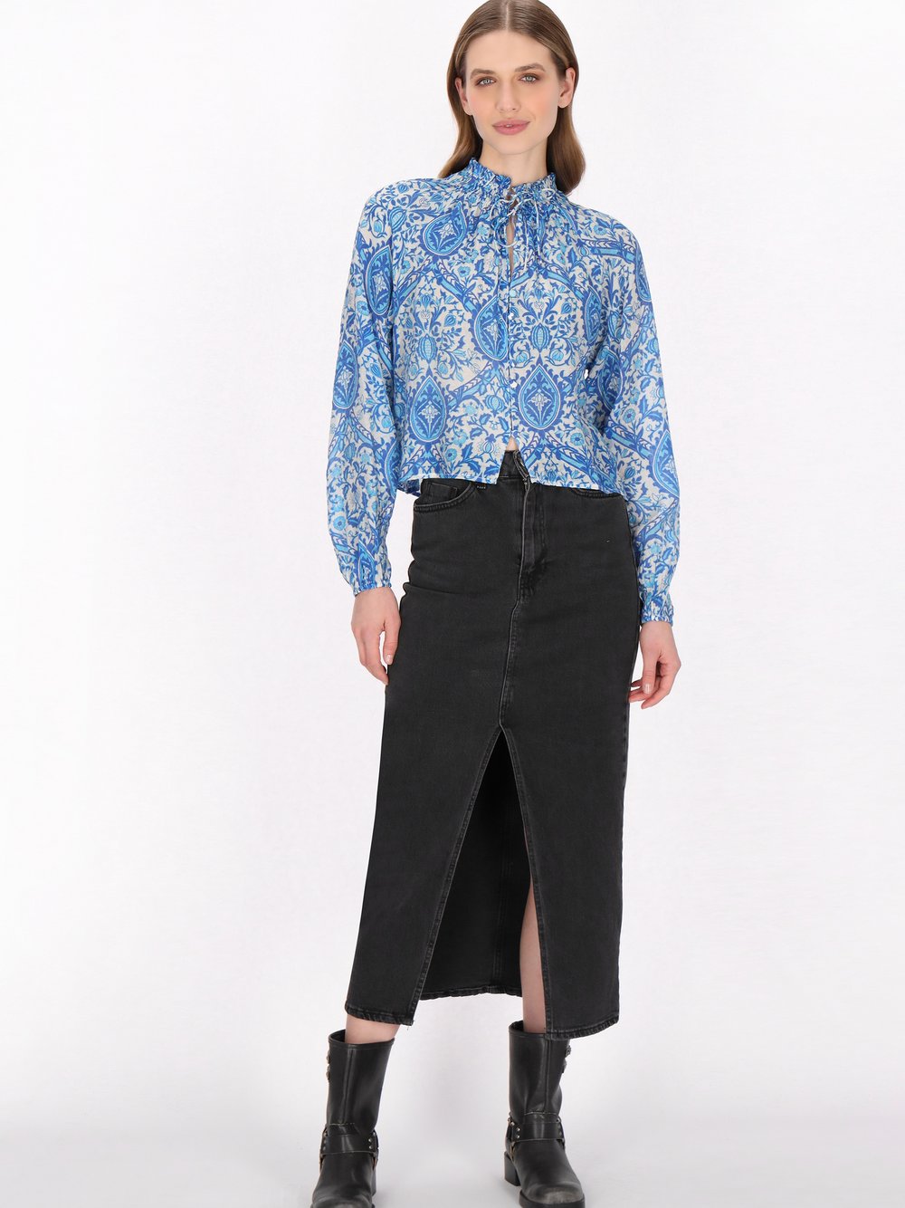 Dreimaster Bluse Damen Viskose grün bedruckt, S