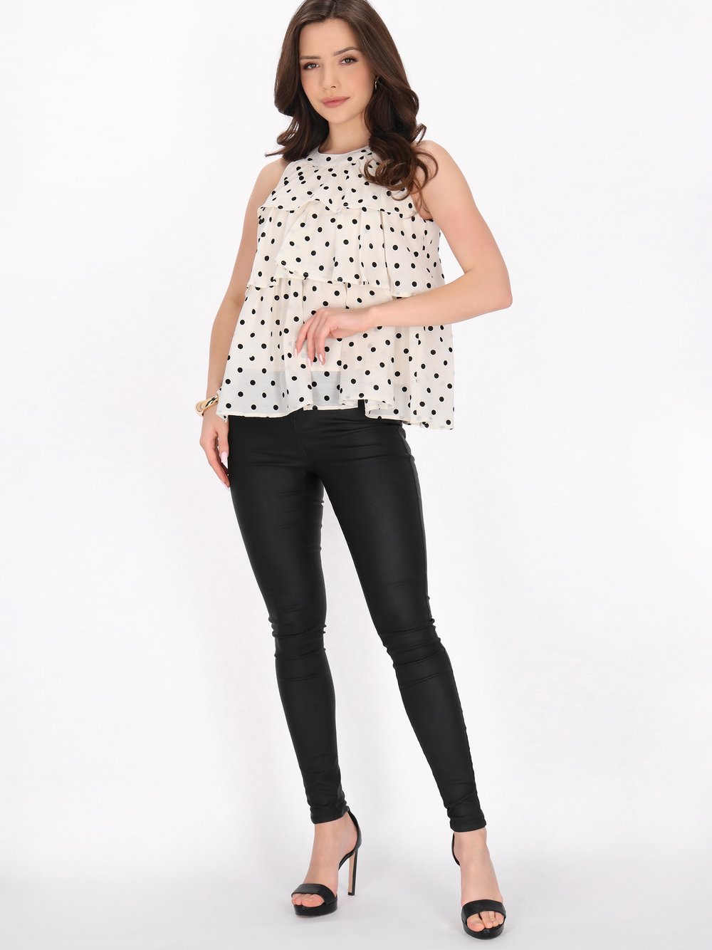 Faina Bluse Damen Viskose beige gepunktet, L