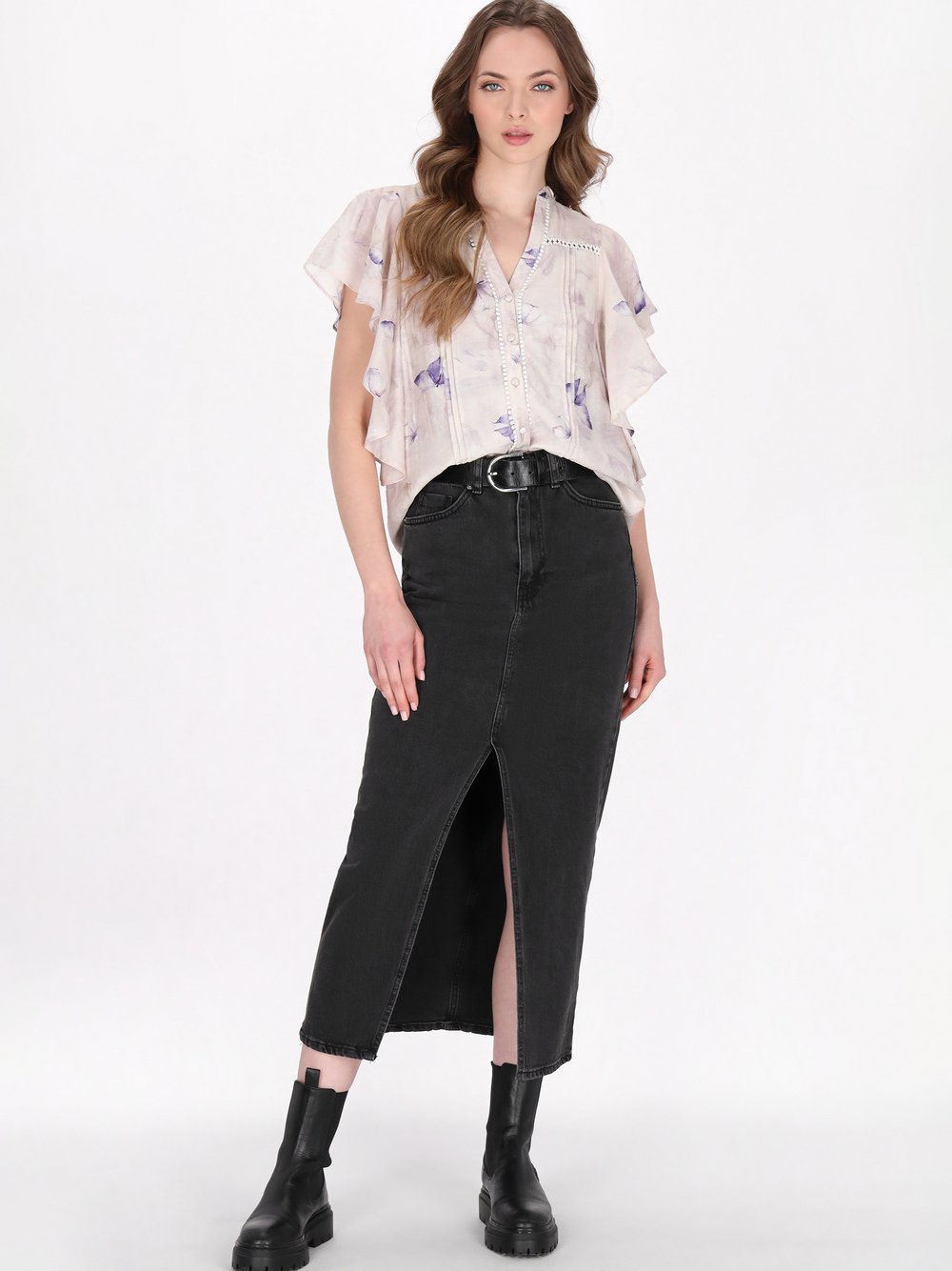 Thumbnail - Dreimaster Bluse Damen Viskose lila bedruckt, XS