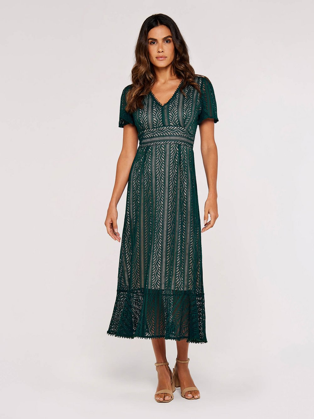 Thumbnail - Apricot Midikleid Damen grün strukturiert, 34