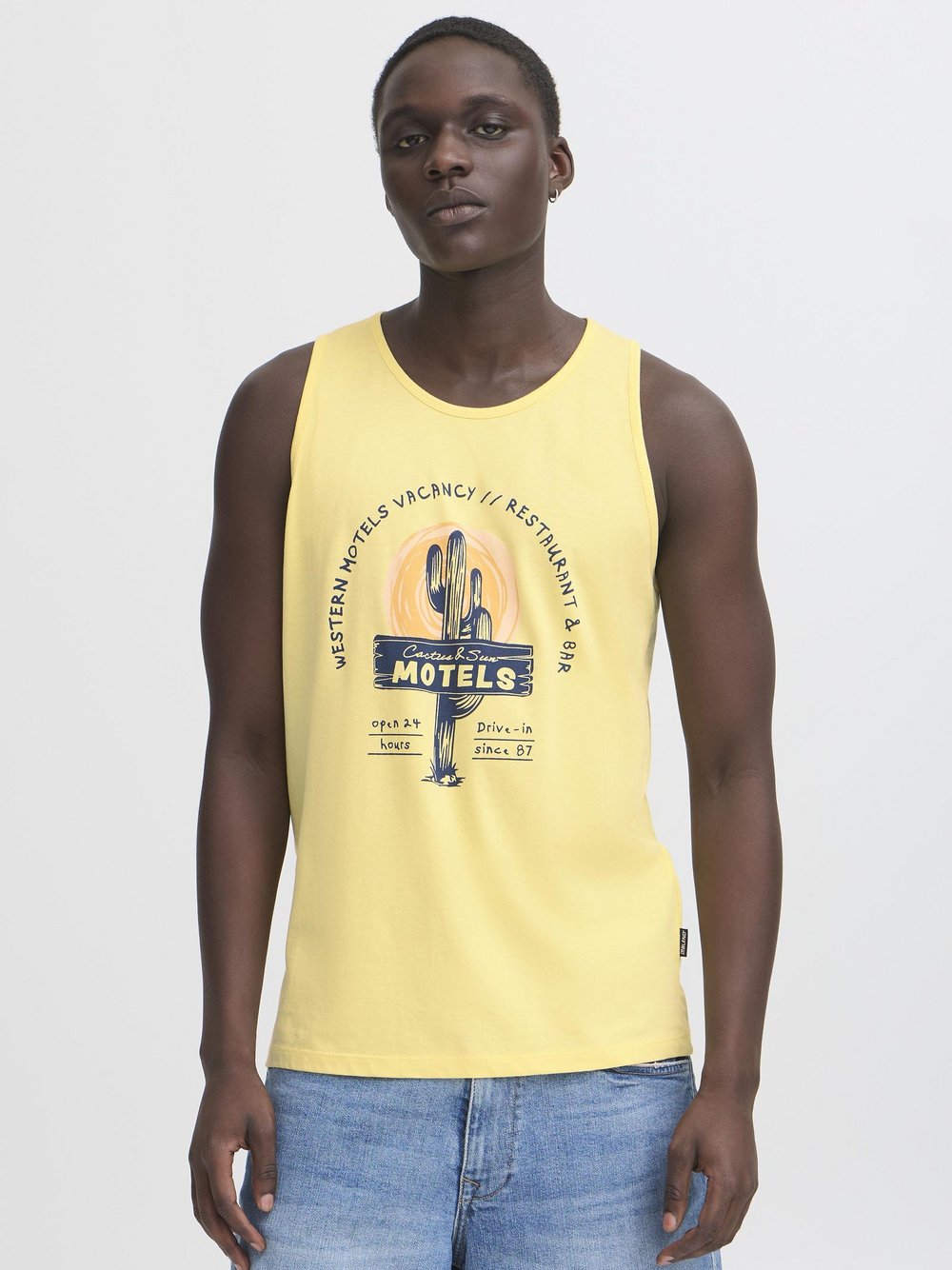 BLEND Rundhalsshirt Herren Baumwolle gelb bedruckt, S