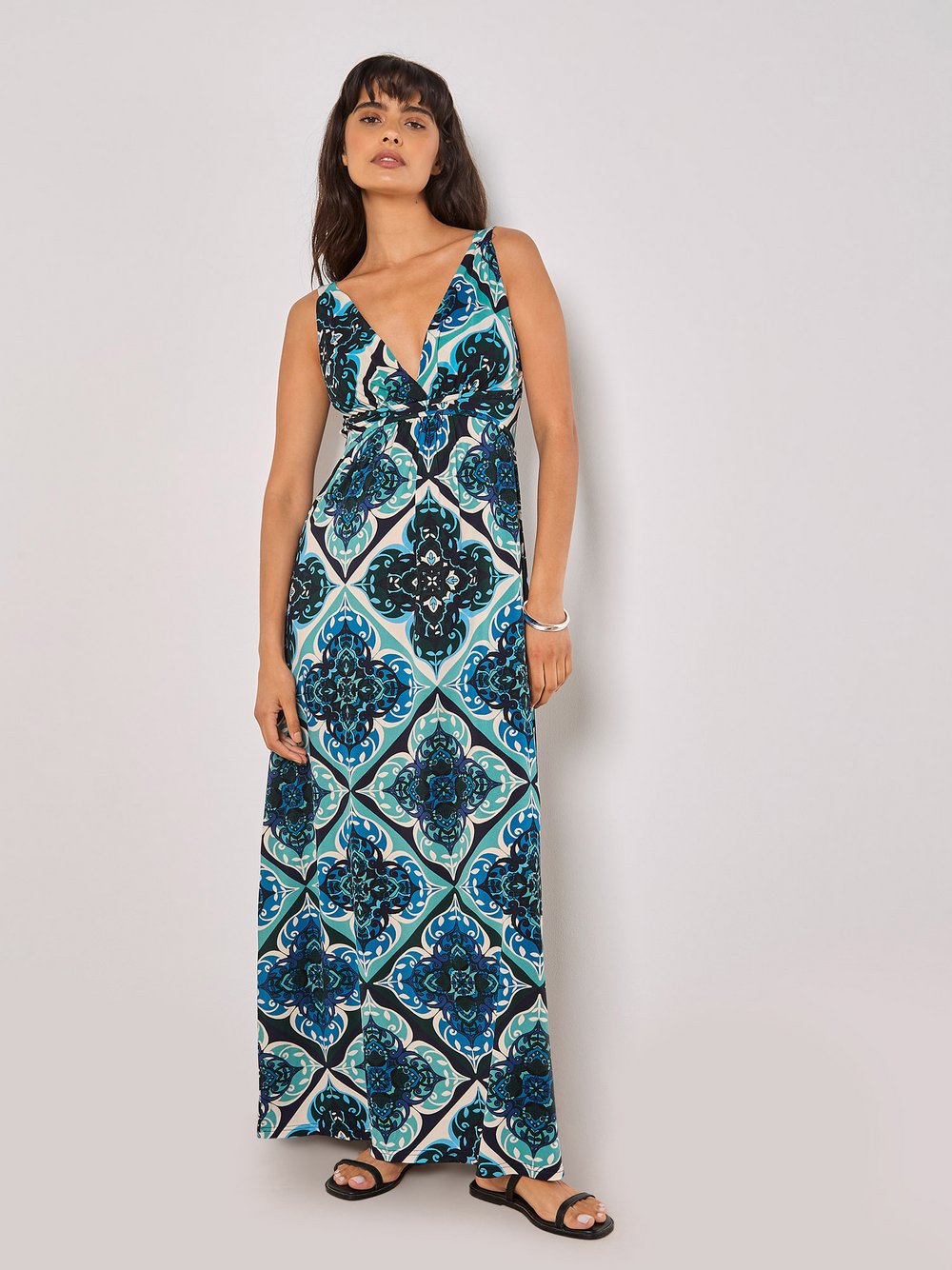 Apricot Maxikleid Damen blau bedruckt, 44
