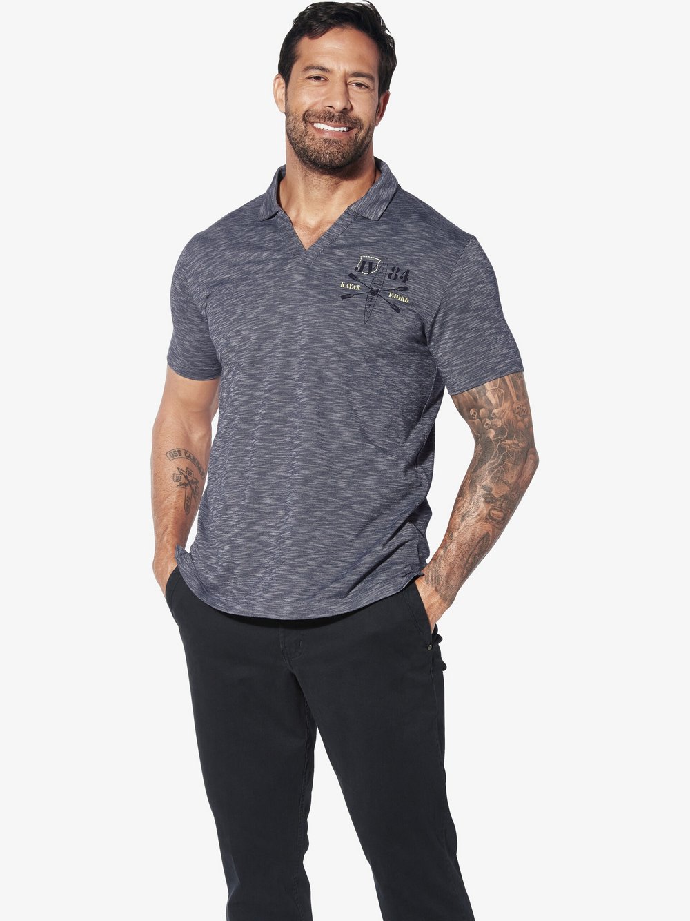 Thumbnail - Jan Vanderstorm Poloshirt Herren Baumwolle blau bedruckt, L