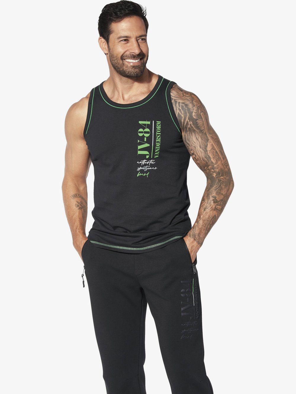 Thumbnail - Jan Vanderstorm Doppelpack Tanktop Herren Baumwolle grün bedruckt, XXXXL