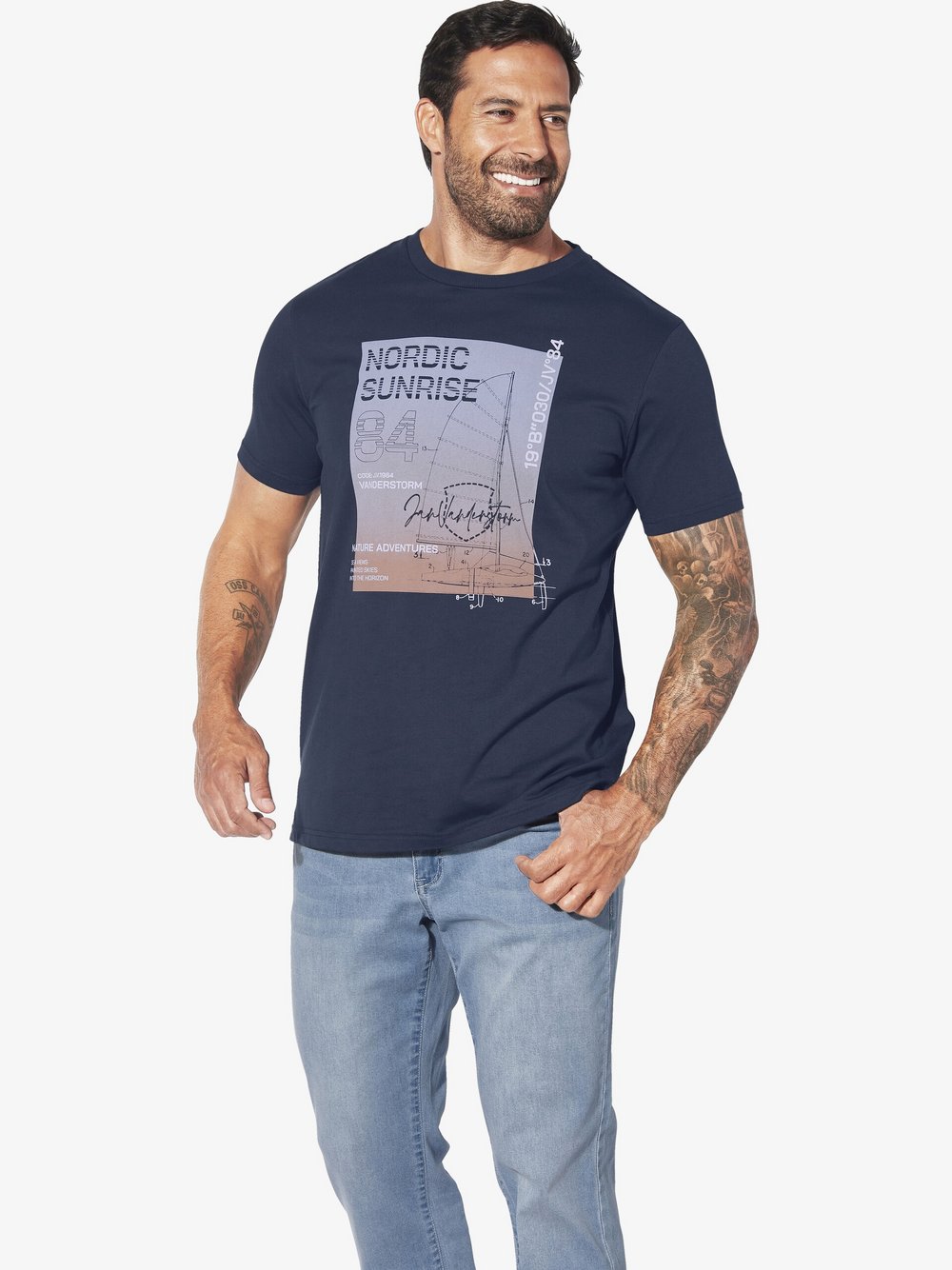 Thumbnail - Jan Vanderstorm T-Shirt Herren Baumwolle blau bedruckt, XXXL