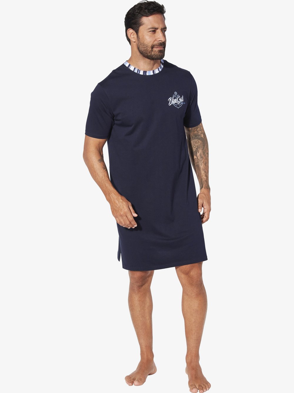 Thumbnail - Jan Vanderstorm Nachthemd Herren Baumwolle blau bedruckt, 7XL