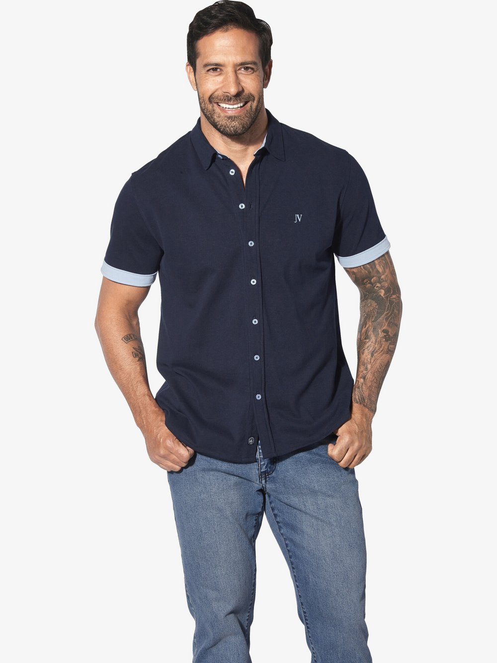 Thumbnail - Jan Vanderstorm Kurzarmhemd Herren Comfort Fit Baumwolle blau gemustert, XXXL
