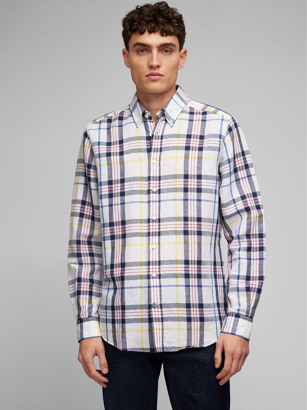Daniel Hechter Hemd Herren Regular Fit Leinen blau kariert, XXXL