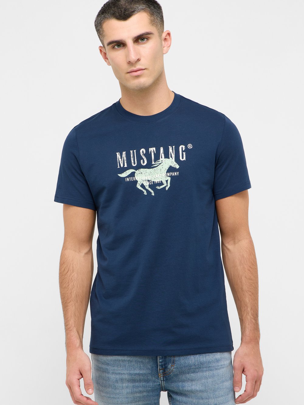 Thumbnail - Mustang T-Shirt Herren Baumwolle blau bedruckt, M