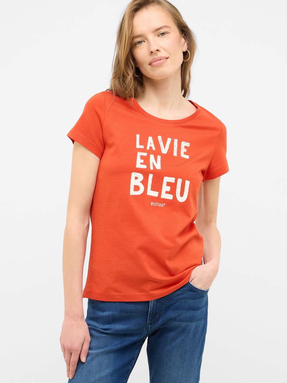 Mustang T-Shirt Damen Baumwolle rot bedruckt, XXL