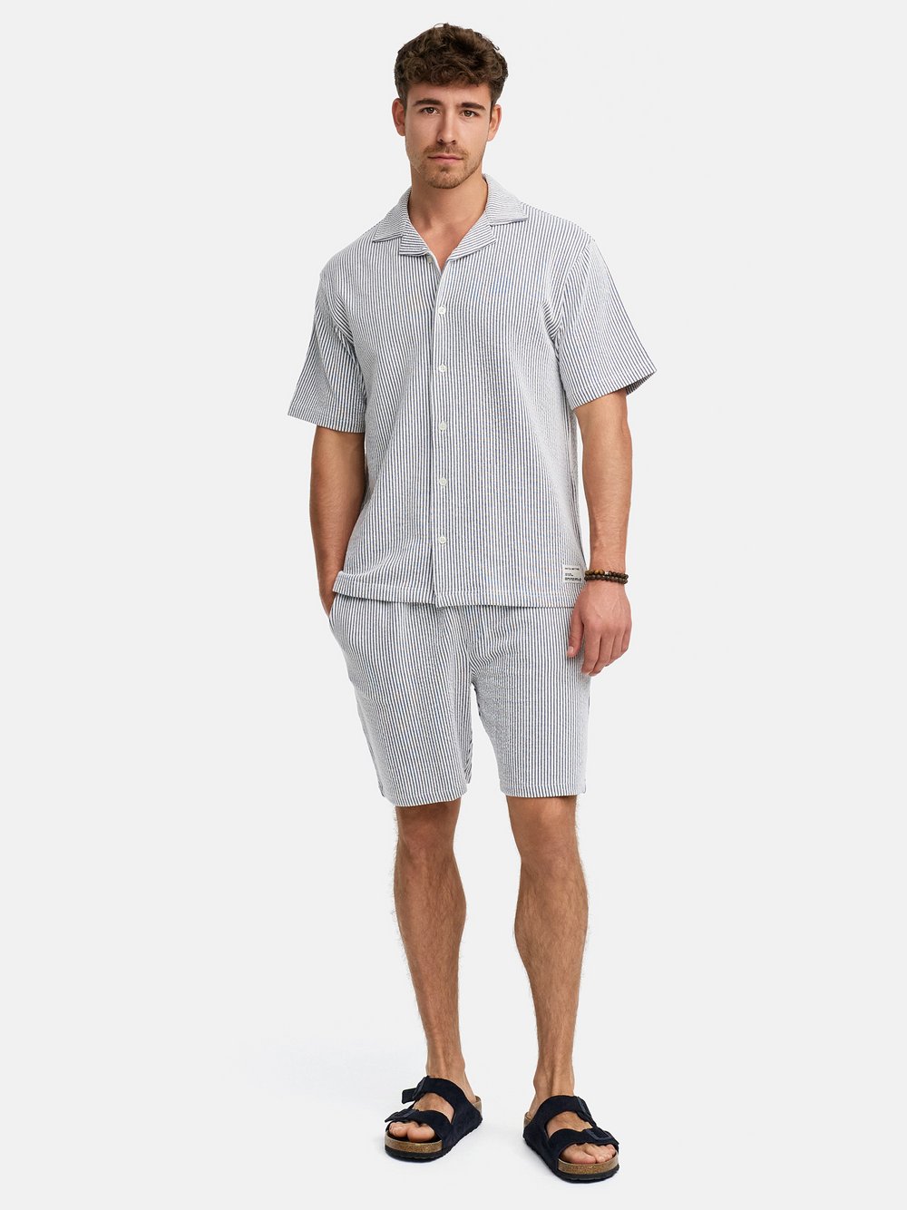 Indicode Shorts & Shirt Set Herren Baumwolle blau gestreift, XL