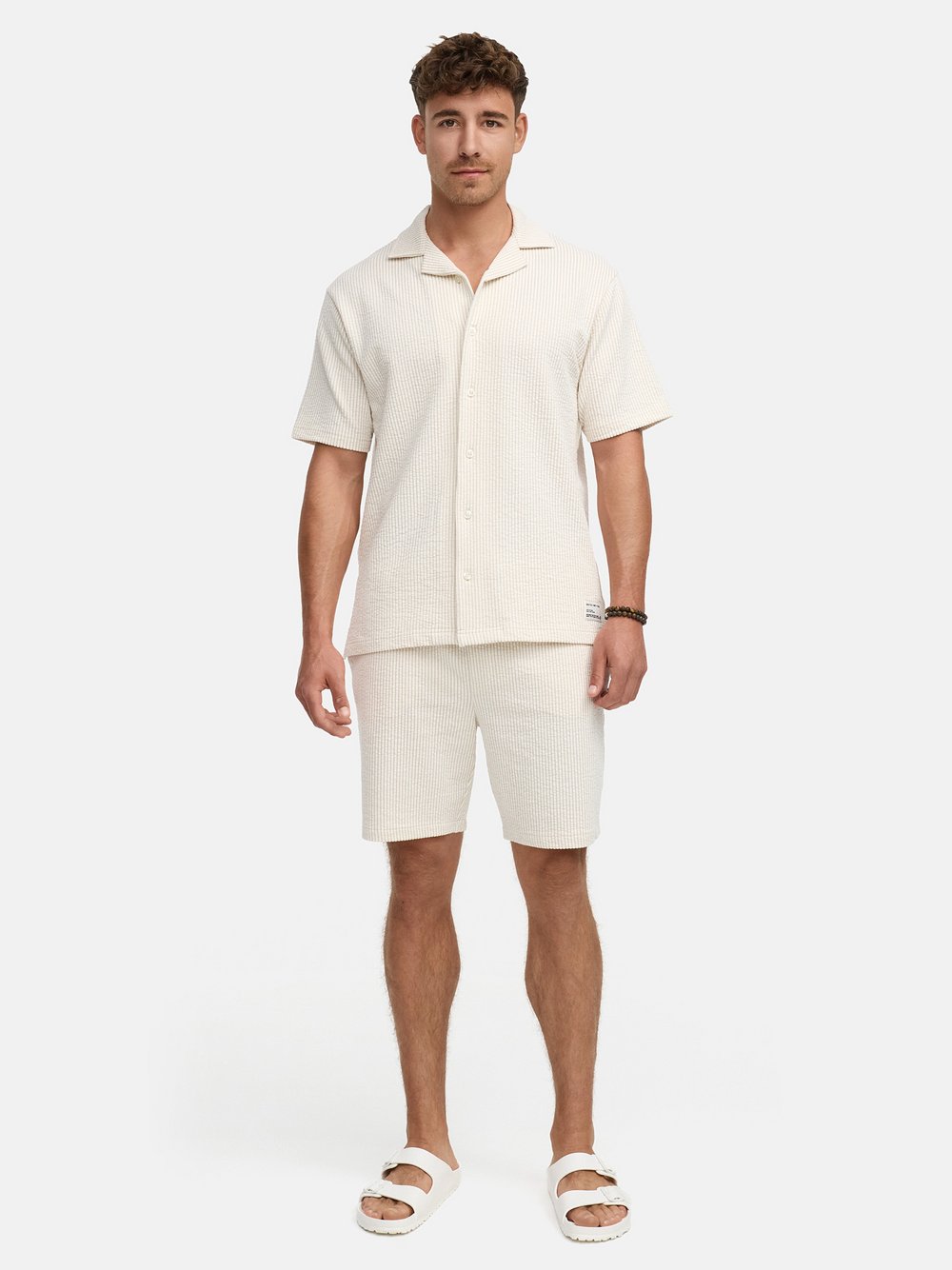 Indicode Shorts & Shirt Set Herren Baumwolle beige gestreift, XXL