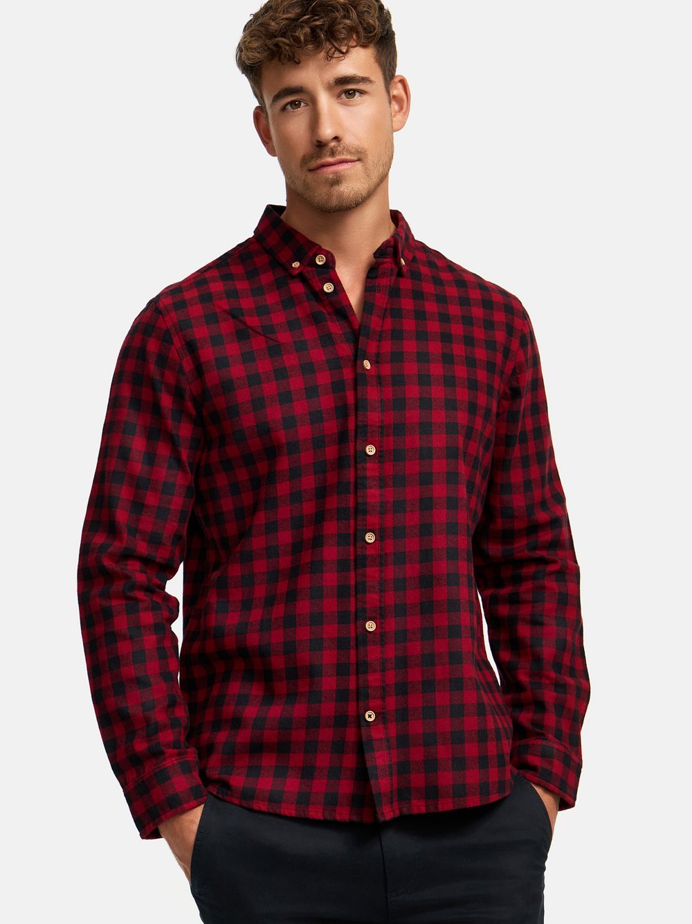 Kronstadt Hemd Langarm Herren Regular Fit Baumwolle rot kariert, XXL
