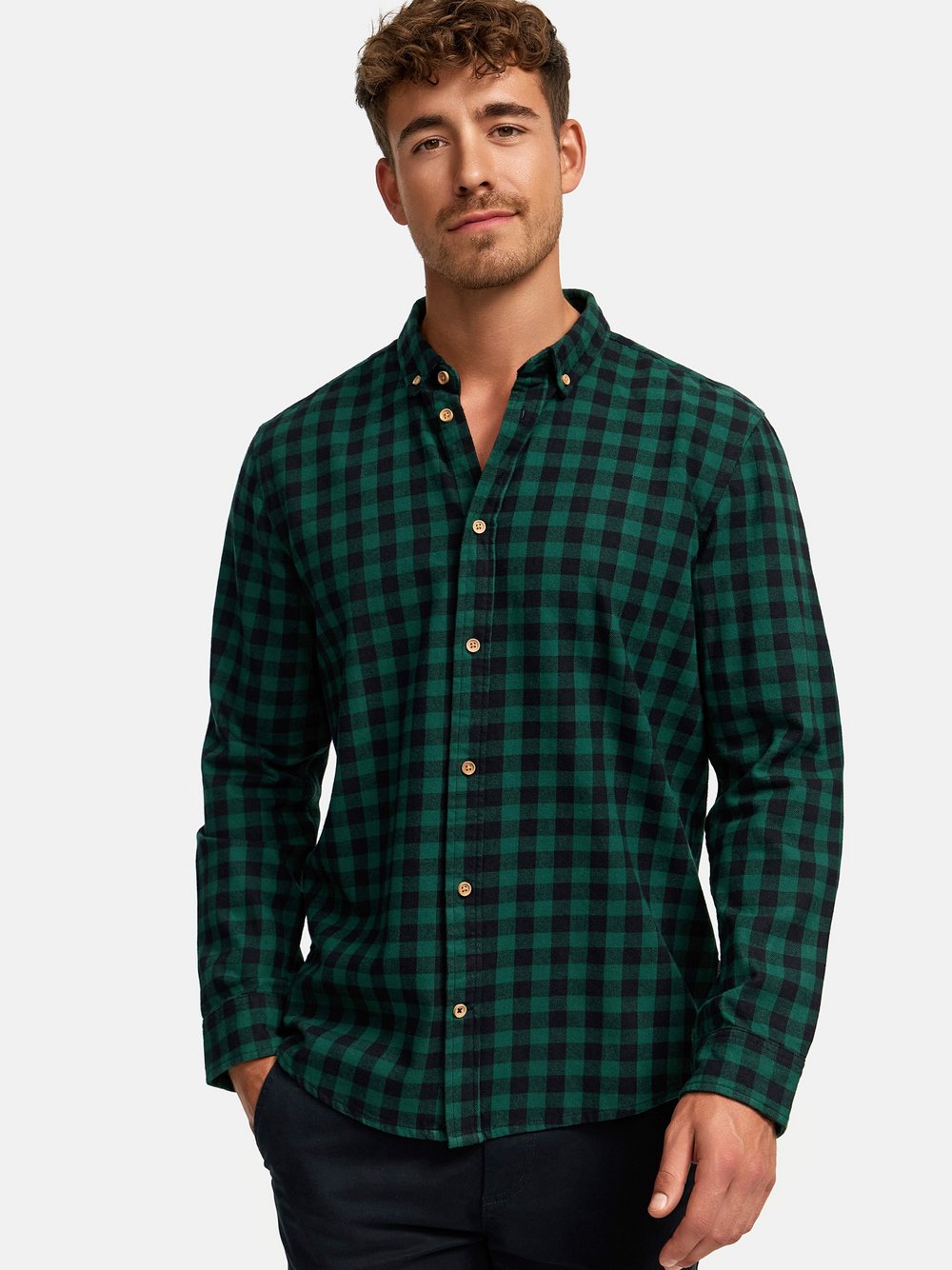 Kronstadt Hemd Langarm Herren Regular Fit Baumwolle grün kariert, M