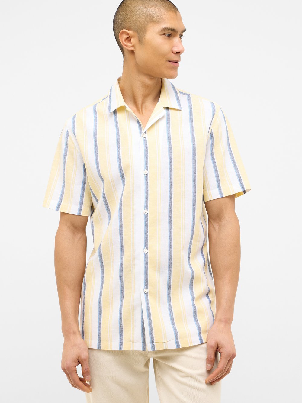 Mustang Hemd Herren Comfort Fit Baumwolle gelb gestreift, XXL