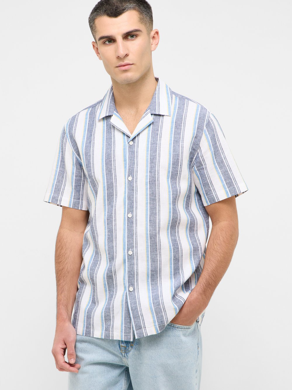 Thumbnail - Mustang Hemd Herren Modern Fit Baumwolle blau gestreift, XL