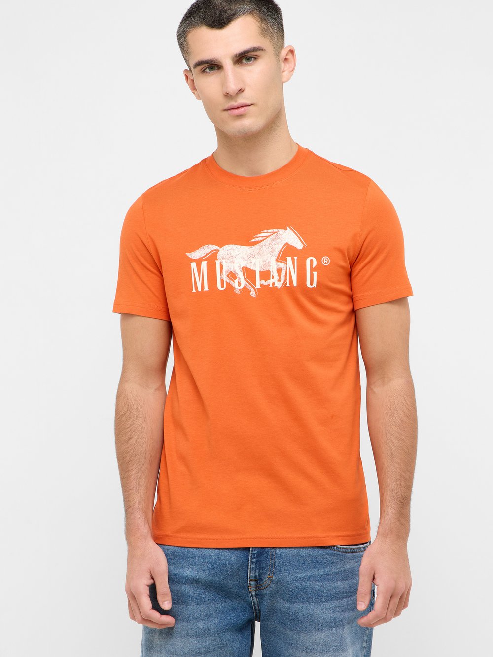 Mustang T-Shirt Herren Baumwolle orange bedruckt, XXXXL