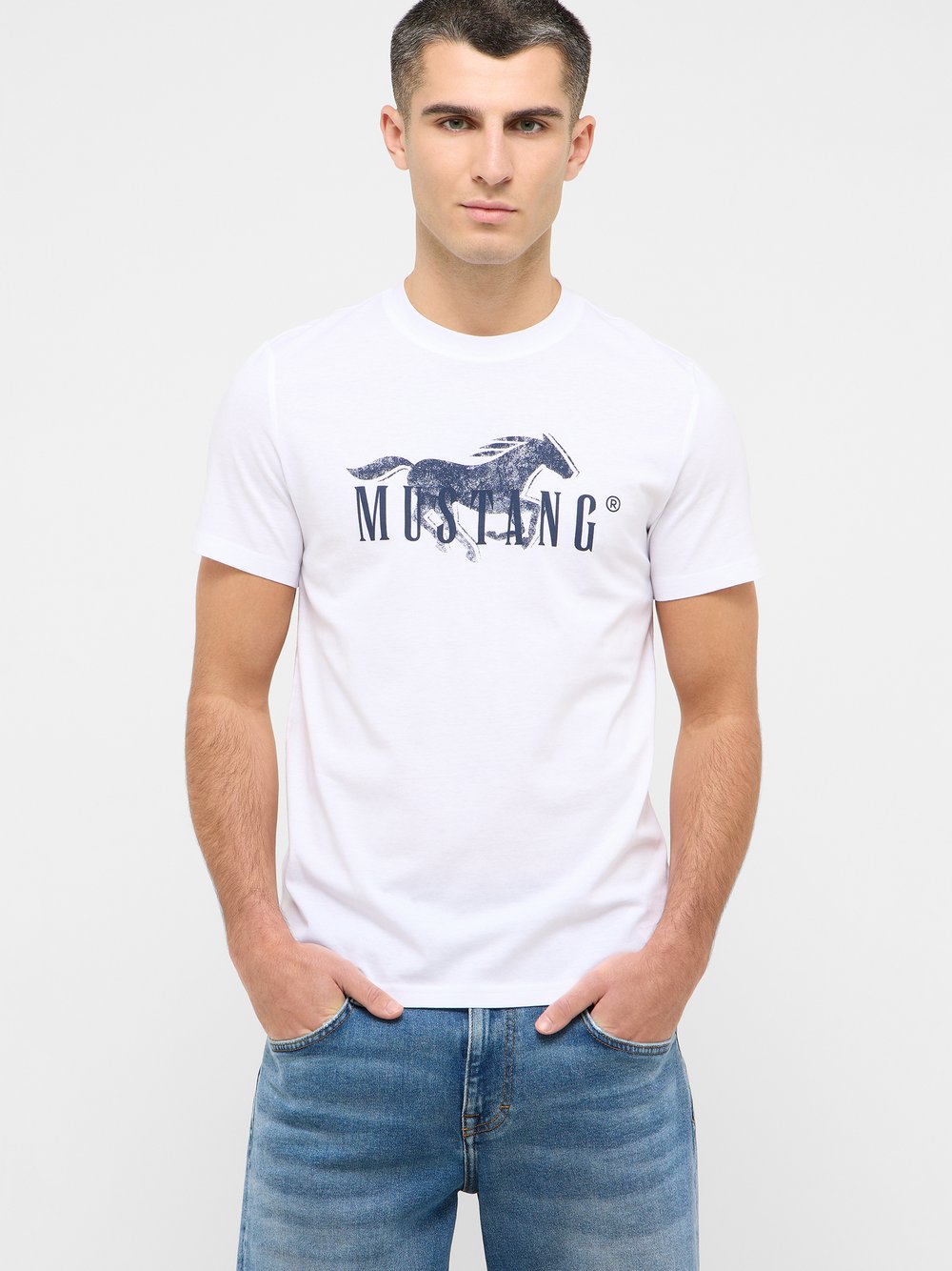 Mustang T-Shirt Herren Baumwolle weiß bedruckt, XXXXL