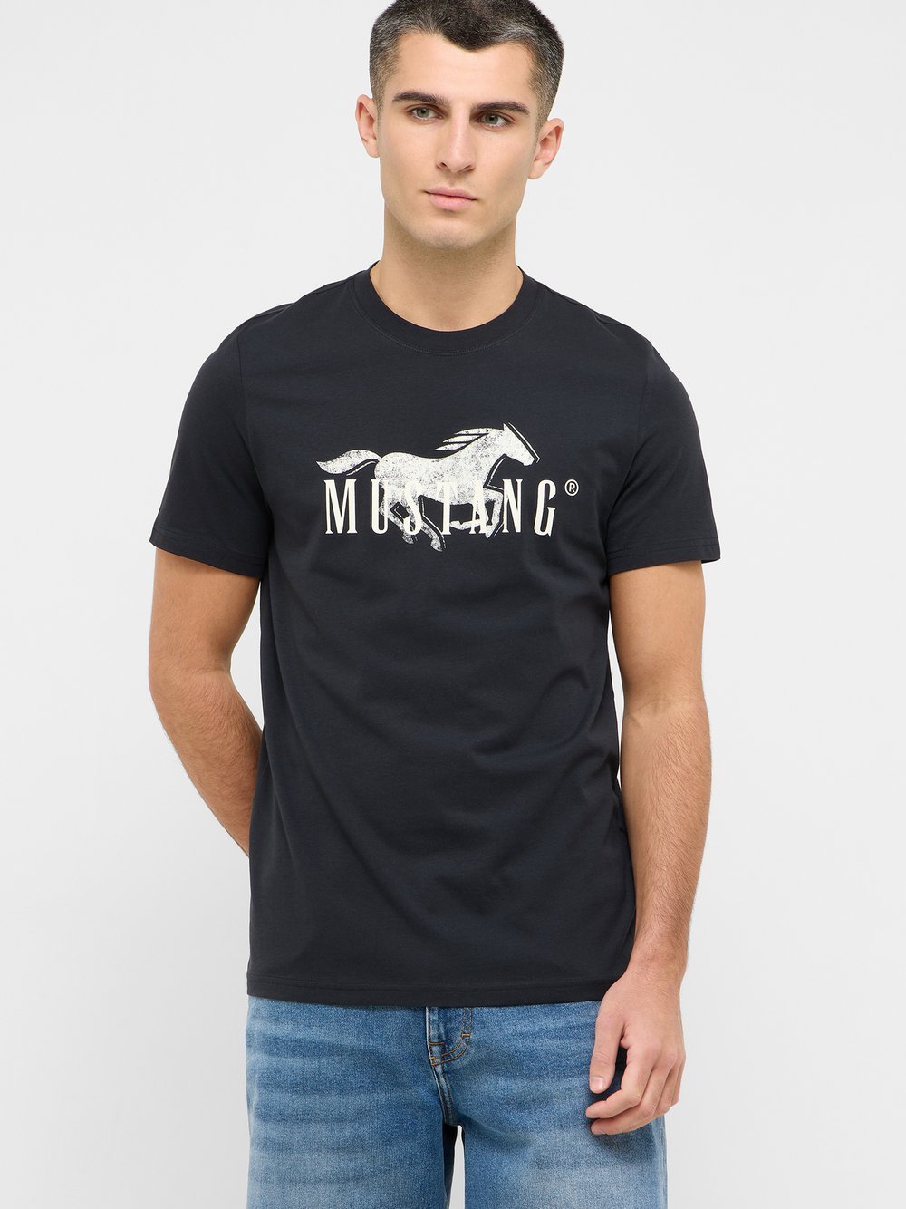 Mustang T-Shirt Herren Baumwolle schwarz bedruckt, 6XL