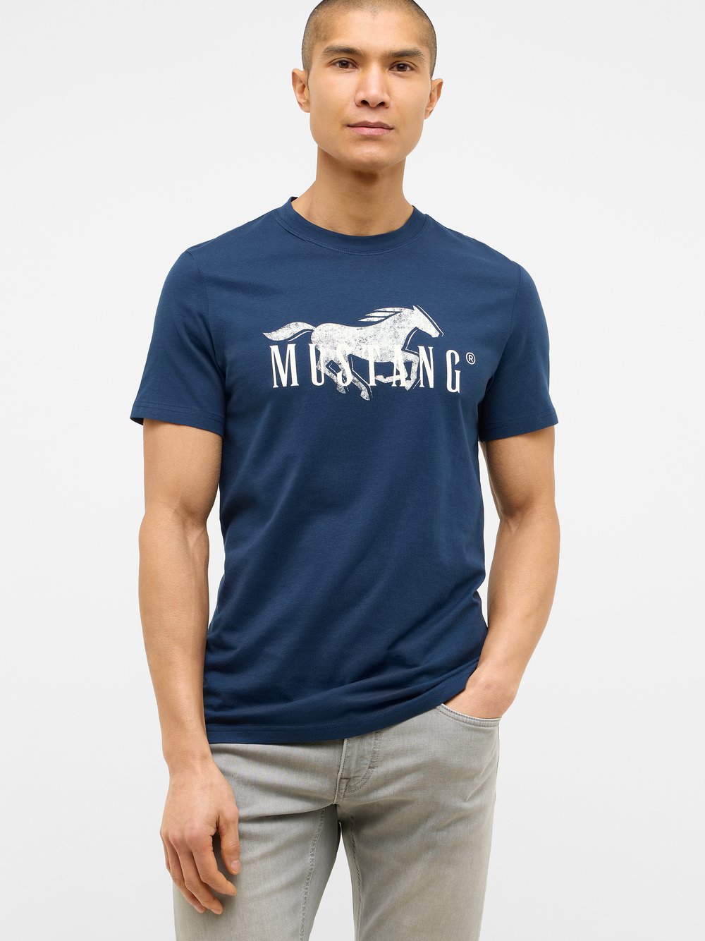 Mustang T-Shirt Herren Baumwolle blau bedruckt, XXXXL