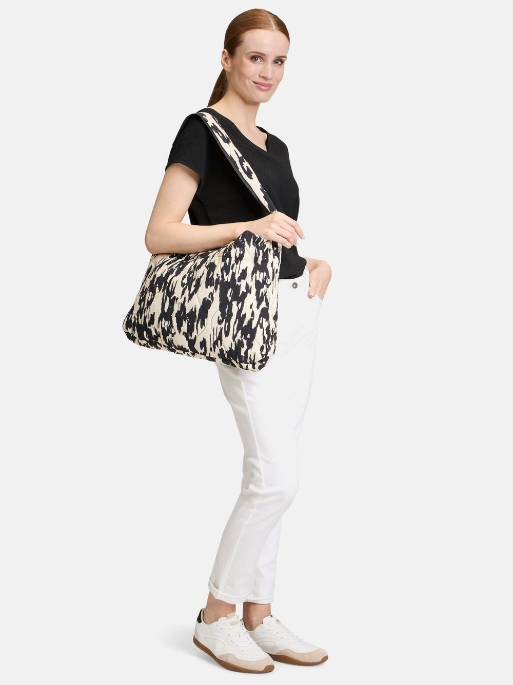 Betty Barclay Schultertasche Damen Viskose schwarz gemustert, ONE SIZE