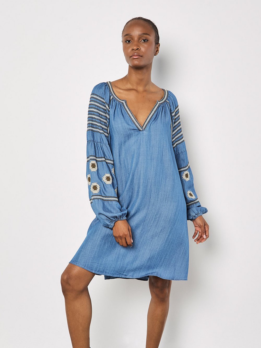 Apricot Minikleid Damen Lyocell blau strukturiert, 36