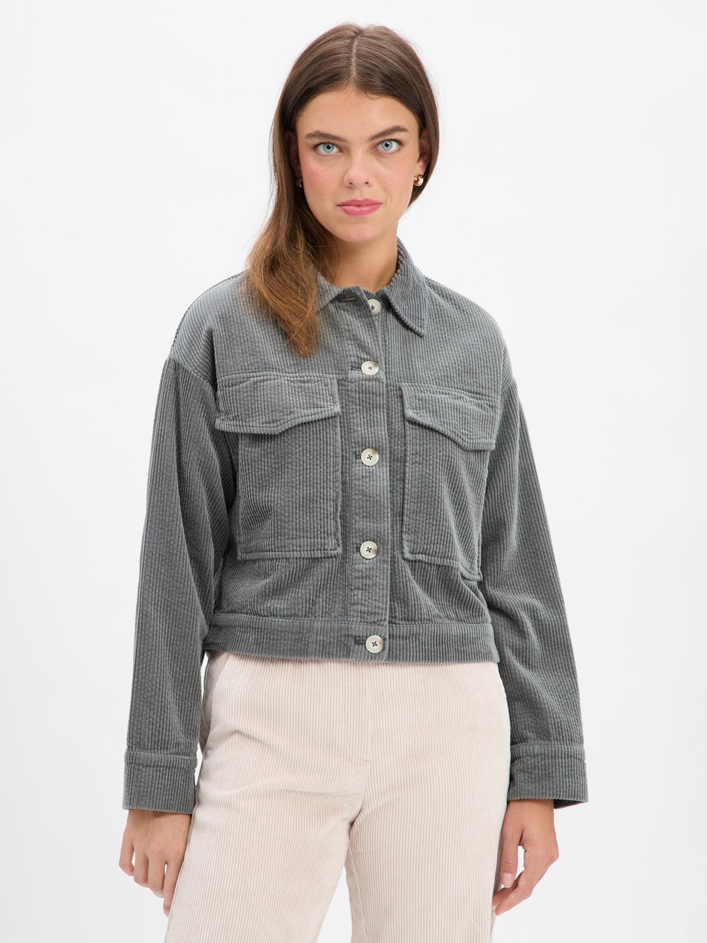 Opus Cord-Jacke Damen Baumwolle grau strukturiert, 42