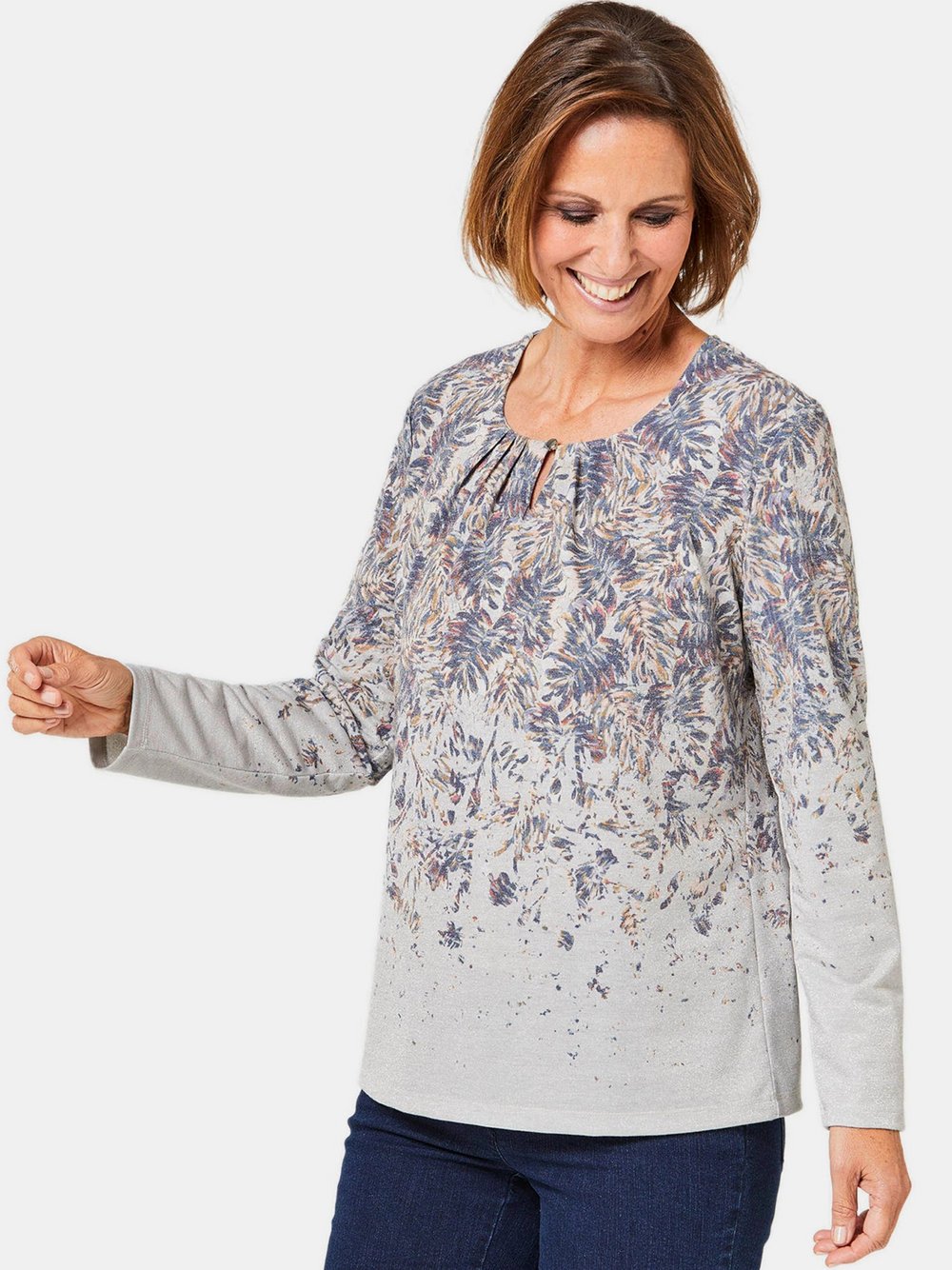 Goldner Shirt Damen Viskose lila bedruckt, 44