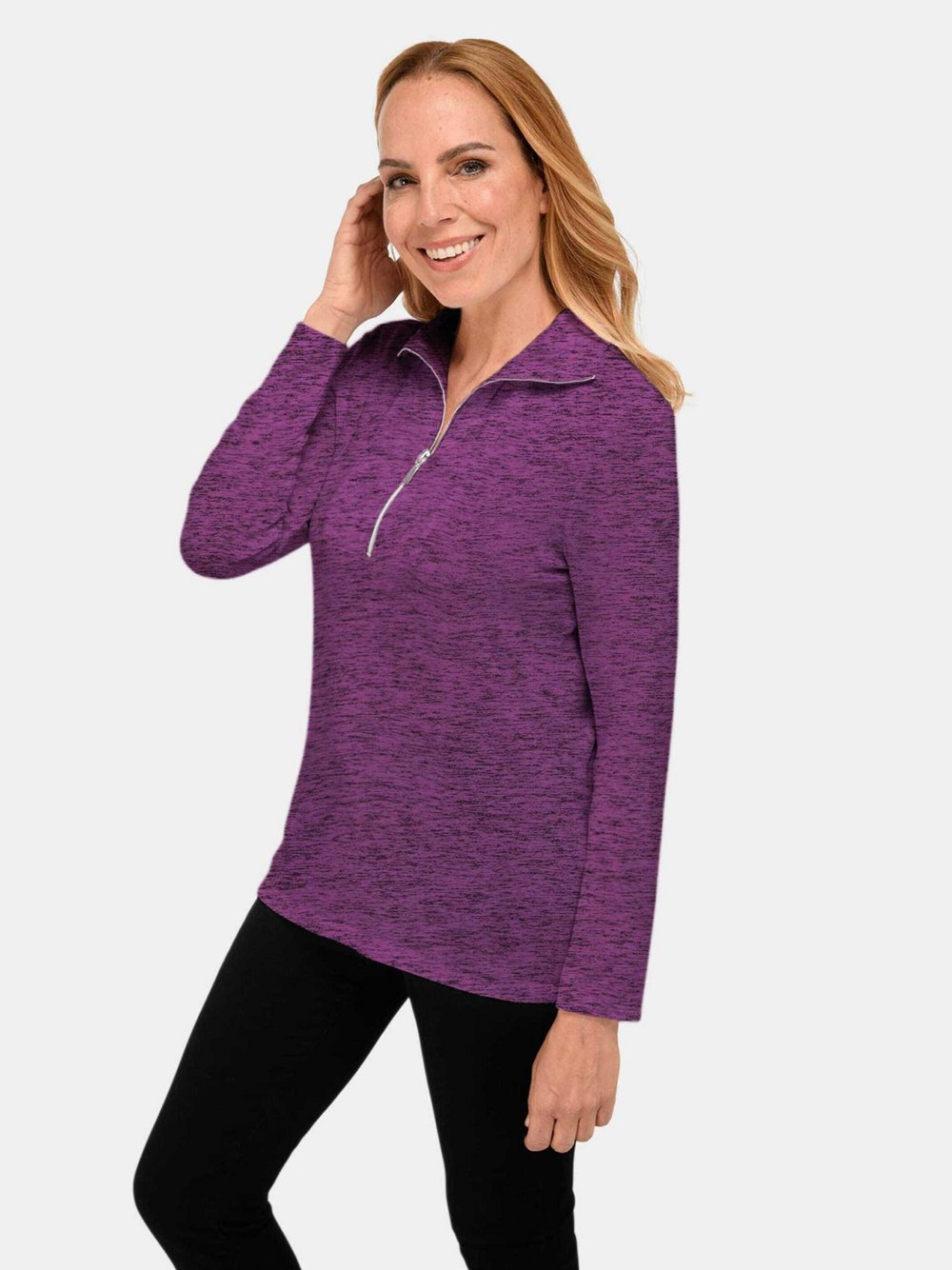 Thumbnail - Goldner Flausch-Shirt Damen Viskose lila, 42