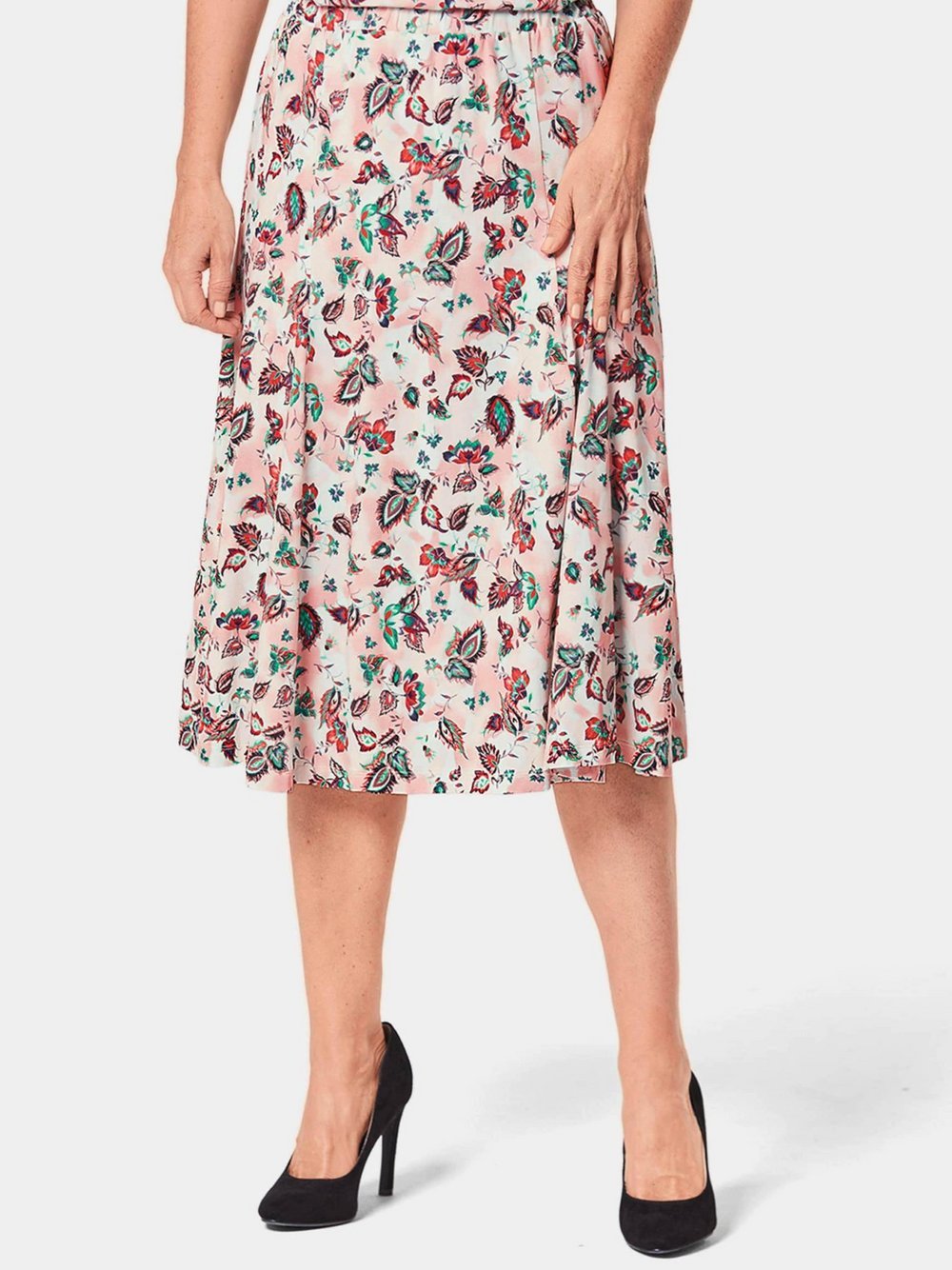 Goldner Druckrock Damen Viskose rot gemustert, 44