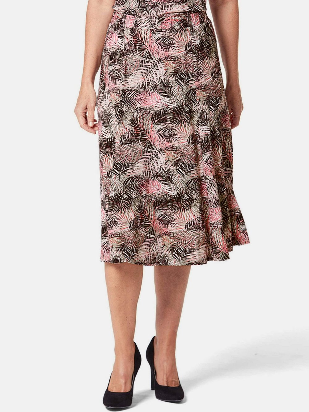 Thumbnail - Goldner Druckrock Damen Viskose rot gemustert, 54