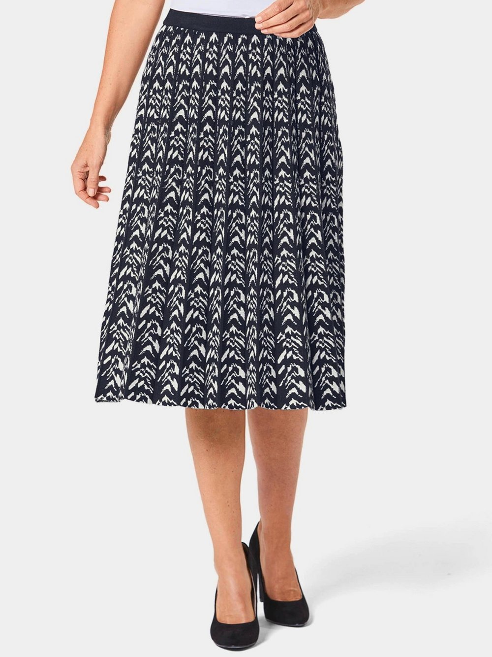 Goldner Strickrock Damen Baumwolle schwarz gemustert, 46