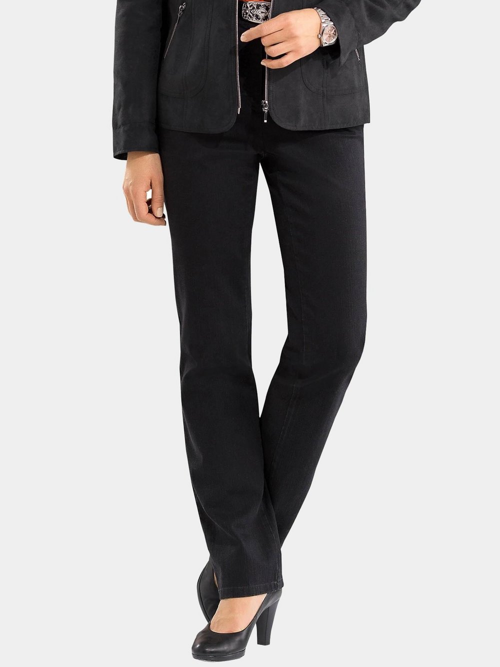 Thumbnail - Goldner Jeanshose Carla Damen Baumwolle schwarz, 54