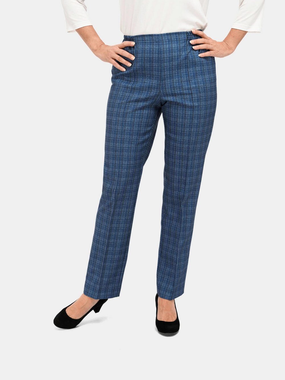 Goldner Karoschlupfhose Damen blau kariert, 44