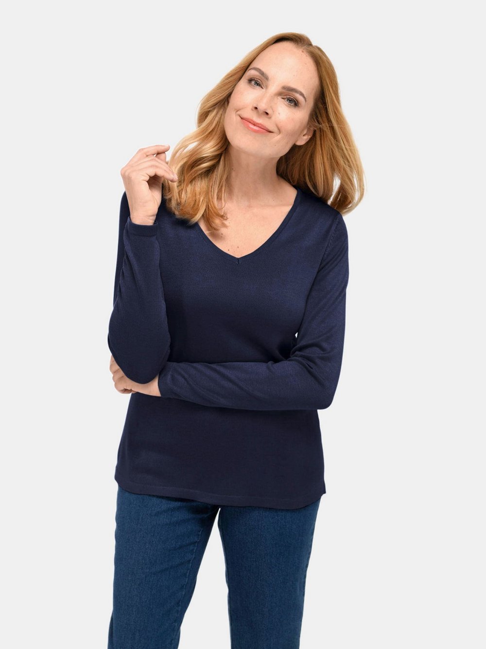 Goldner V-Pullover Damen blau, 42
