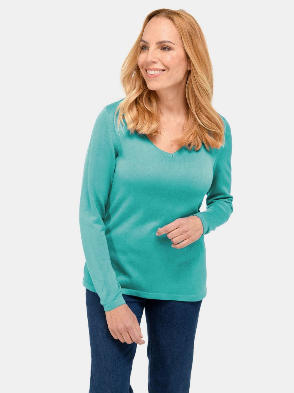 Goldner V-Pullover Damen grün, 44