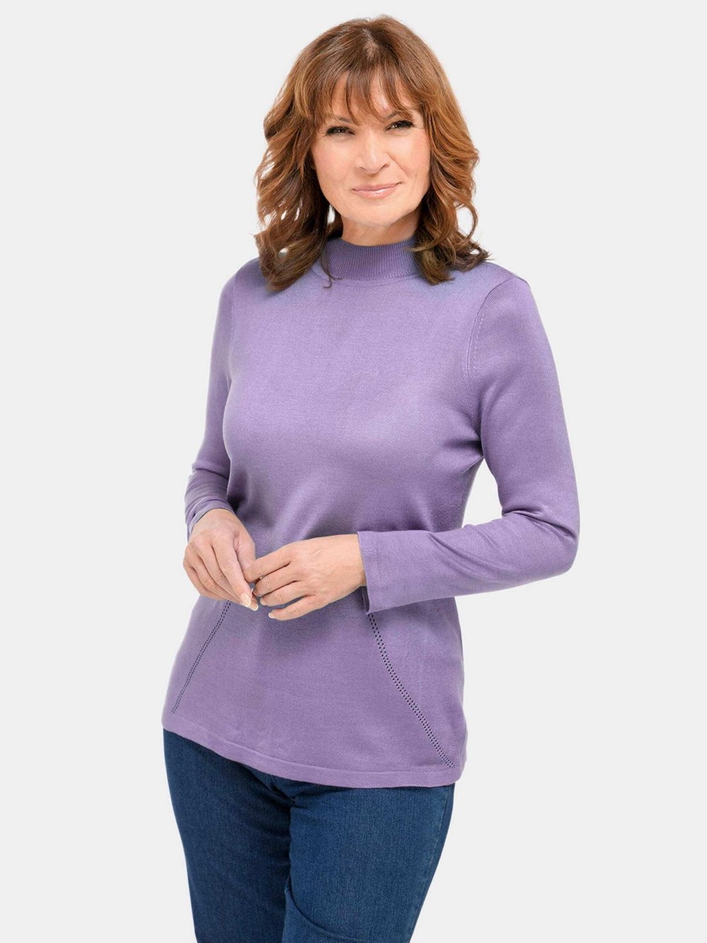Goldner Stehbundpullover Damen lila, 48