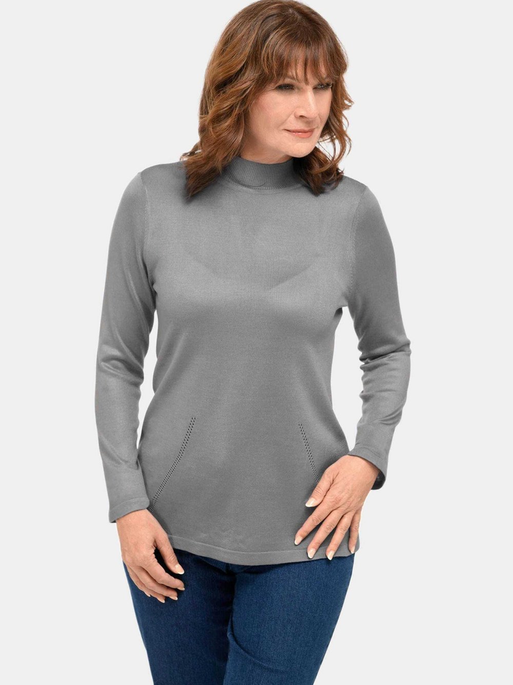 Goldner Stehbundpullover Damen grau, 40