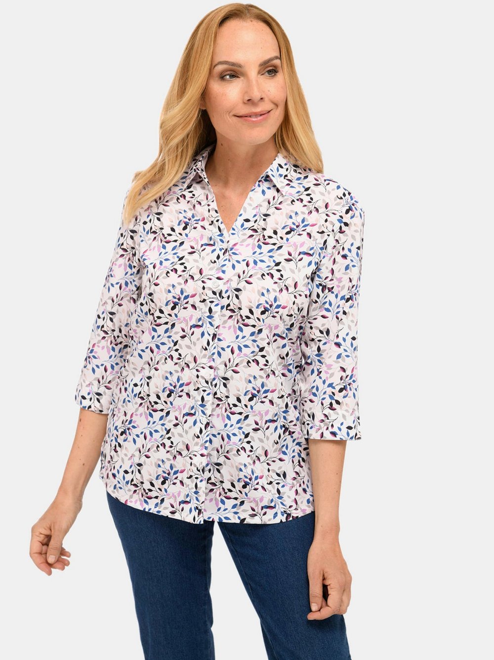 Goldner Druckbluse Damen weiß bedruckt, 44