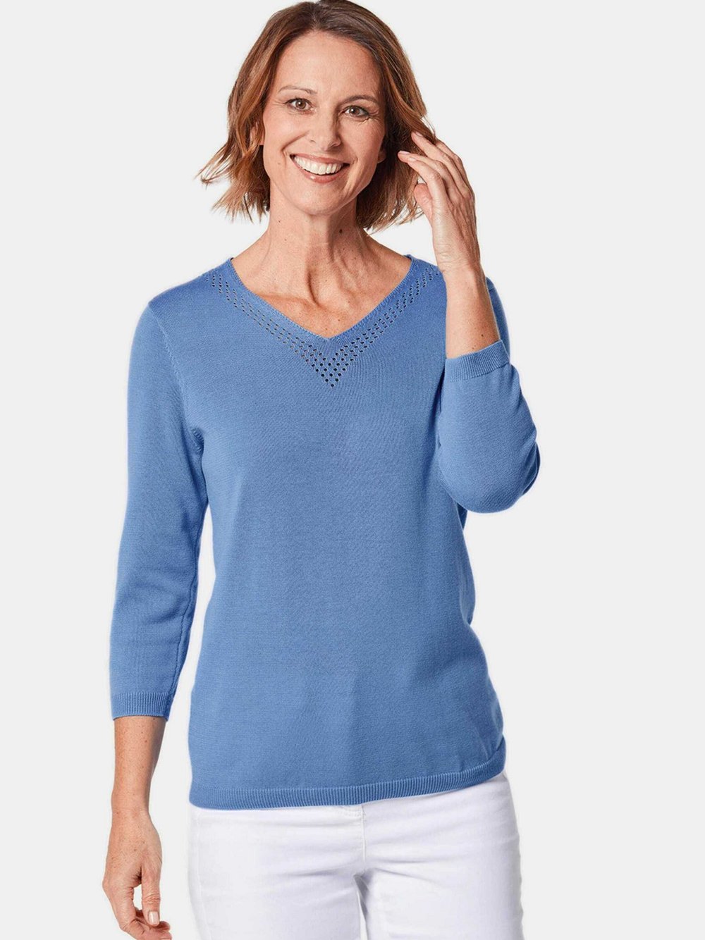 Goldner Pullover Damen Baumwolle blau, 46