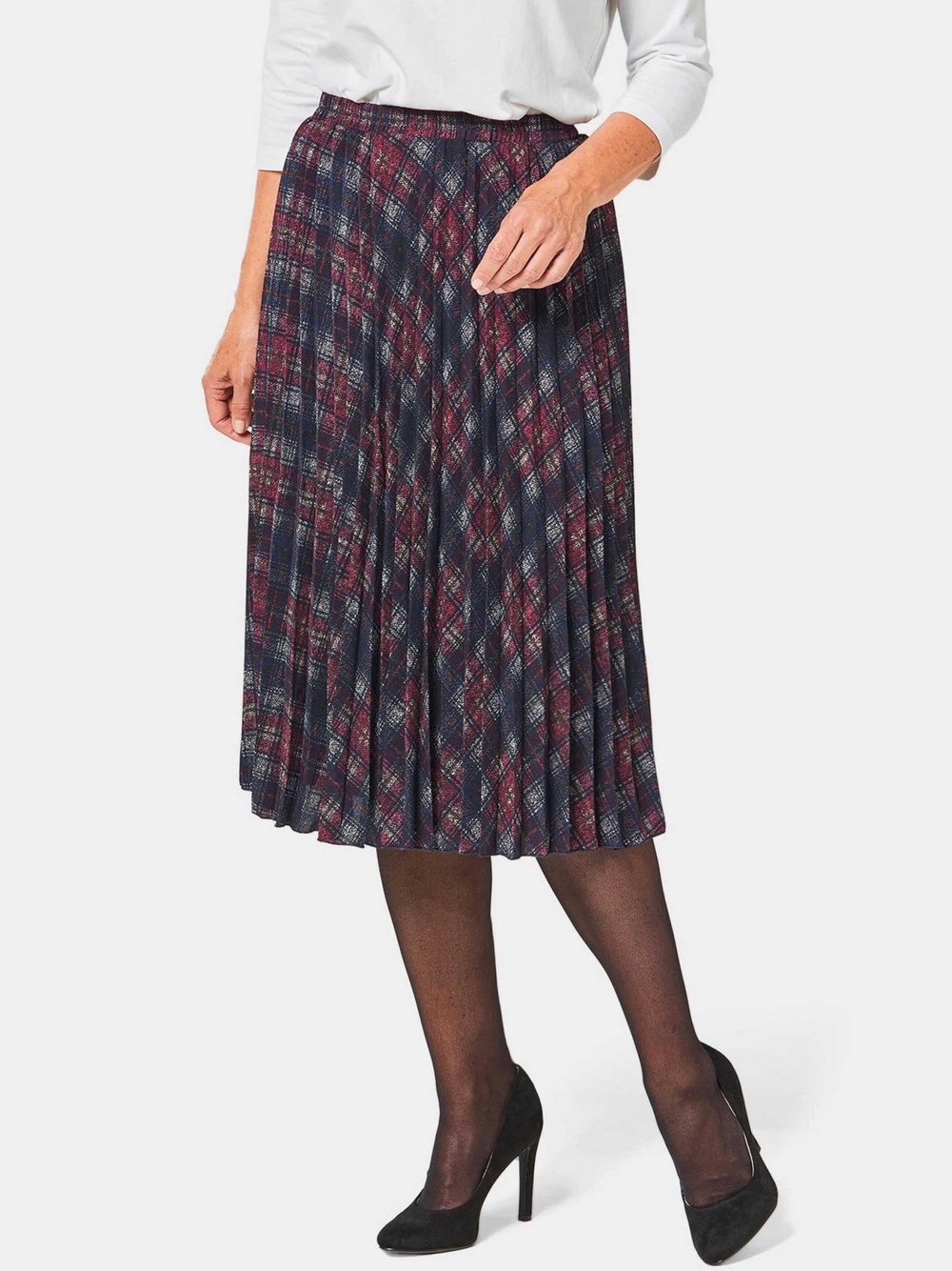 Goldner Plisseerock Damen blau bedruckt, 42