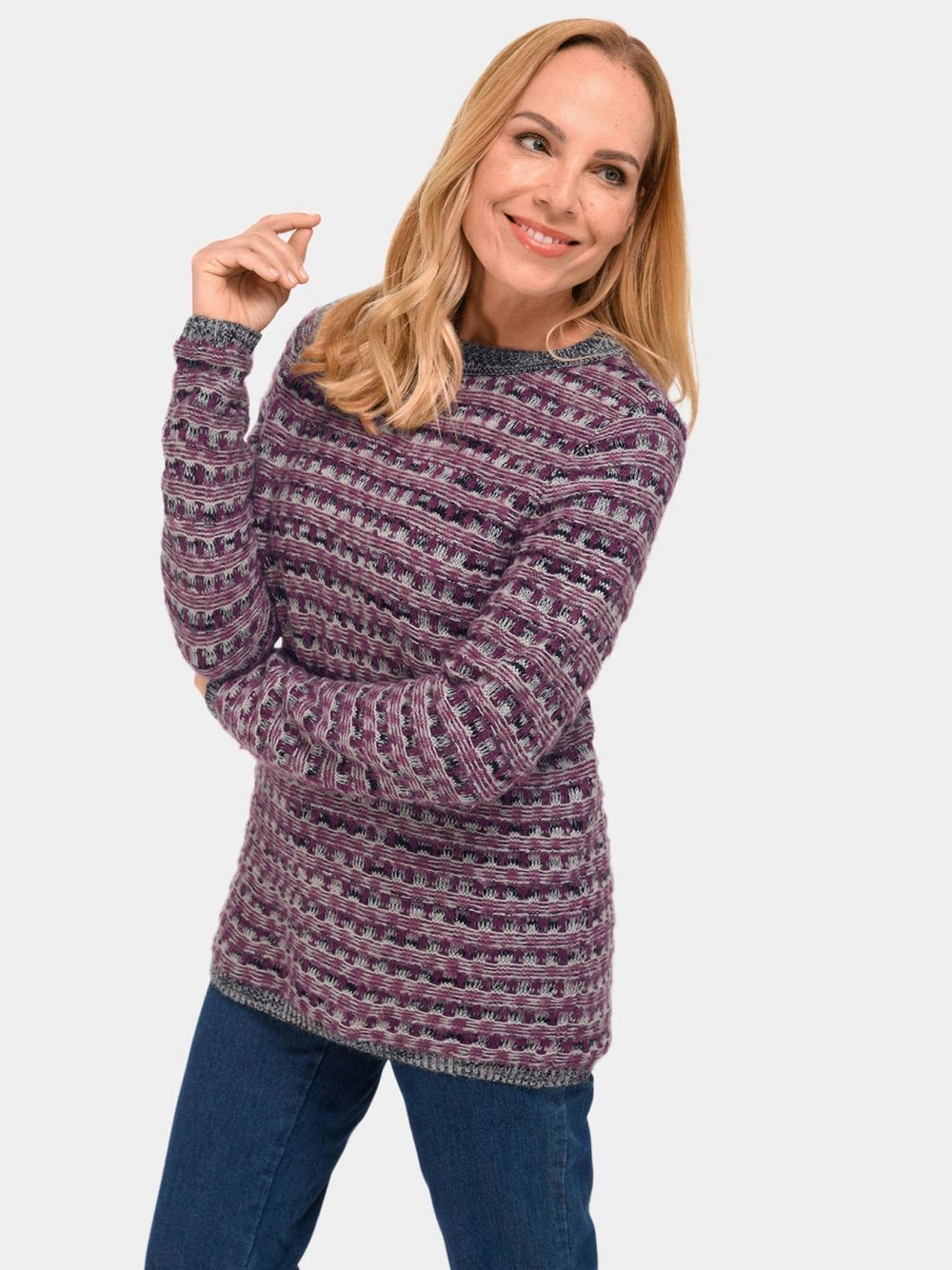 Goldner Pullover Damen Polyamid schwarz strukturiert, 46