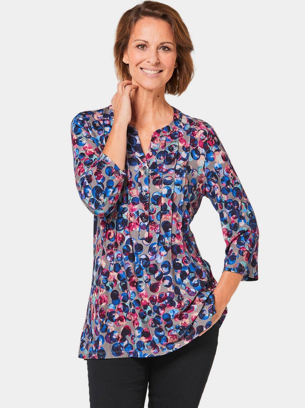 Goldner Drucktunika Damen Viskose blau bedruckt, 38