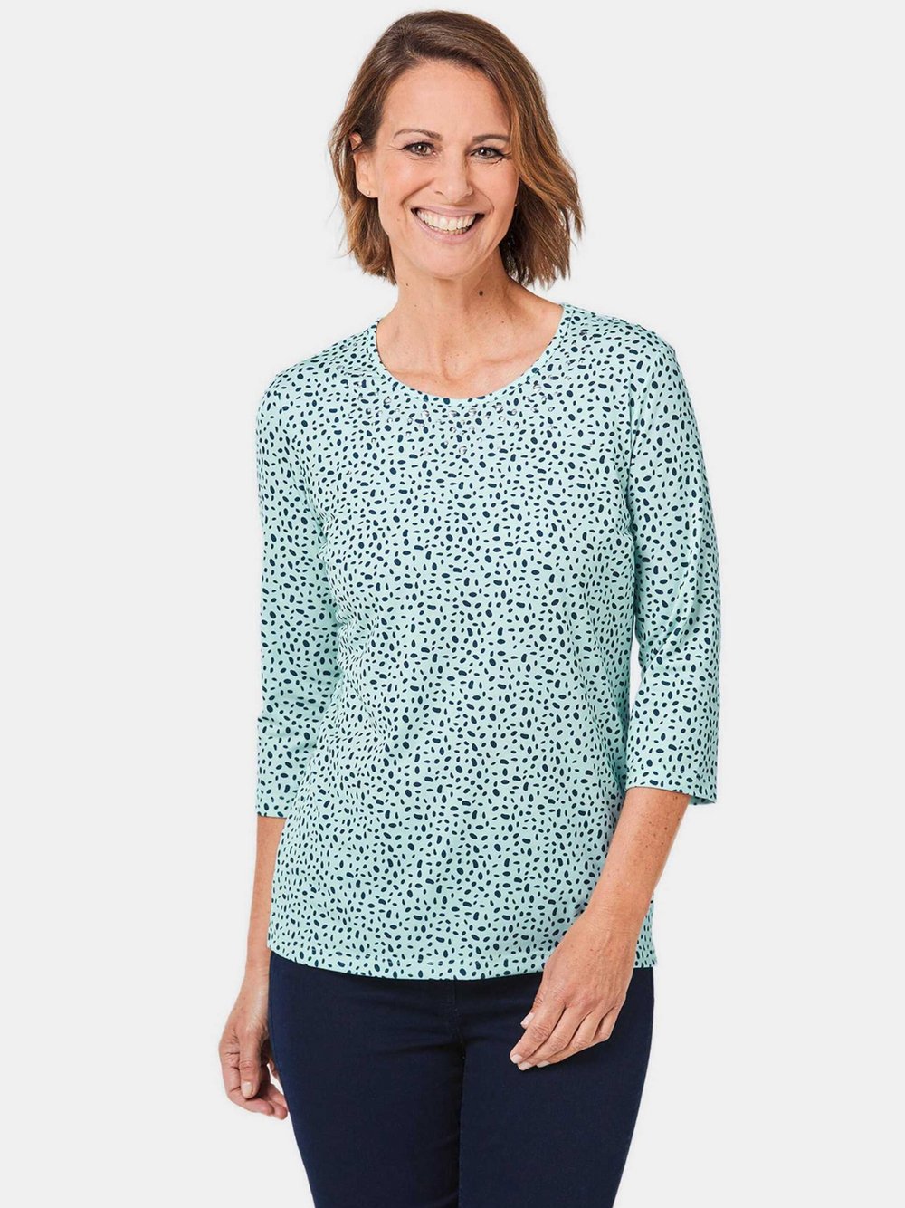 Goldner Shirt Damen grün bedruckt, 42