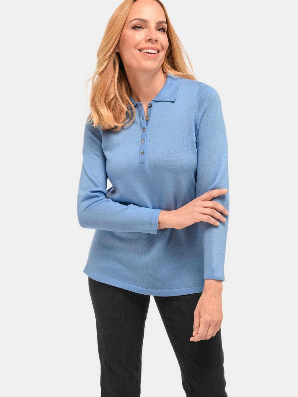 Goldner Kurzgröße: Pullover mit Polokragen Damen blau, 25