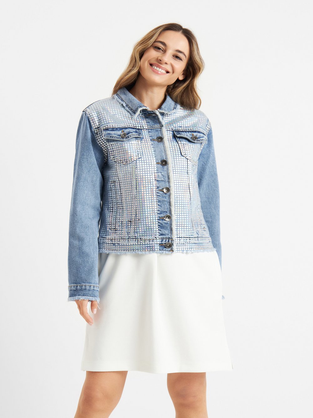 Frieda & Freddies Jeansjacke Damen Baumwolle blau gemustert, XS