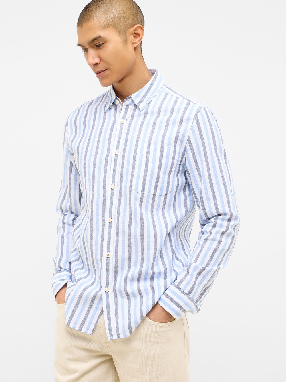 Thumbnail - Mustang Hemd Herren Slim Fit Baumwolle blau gestreift, L