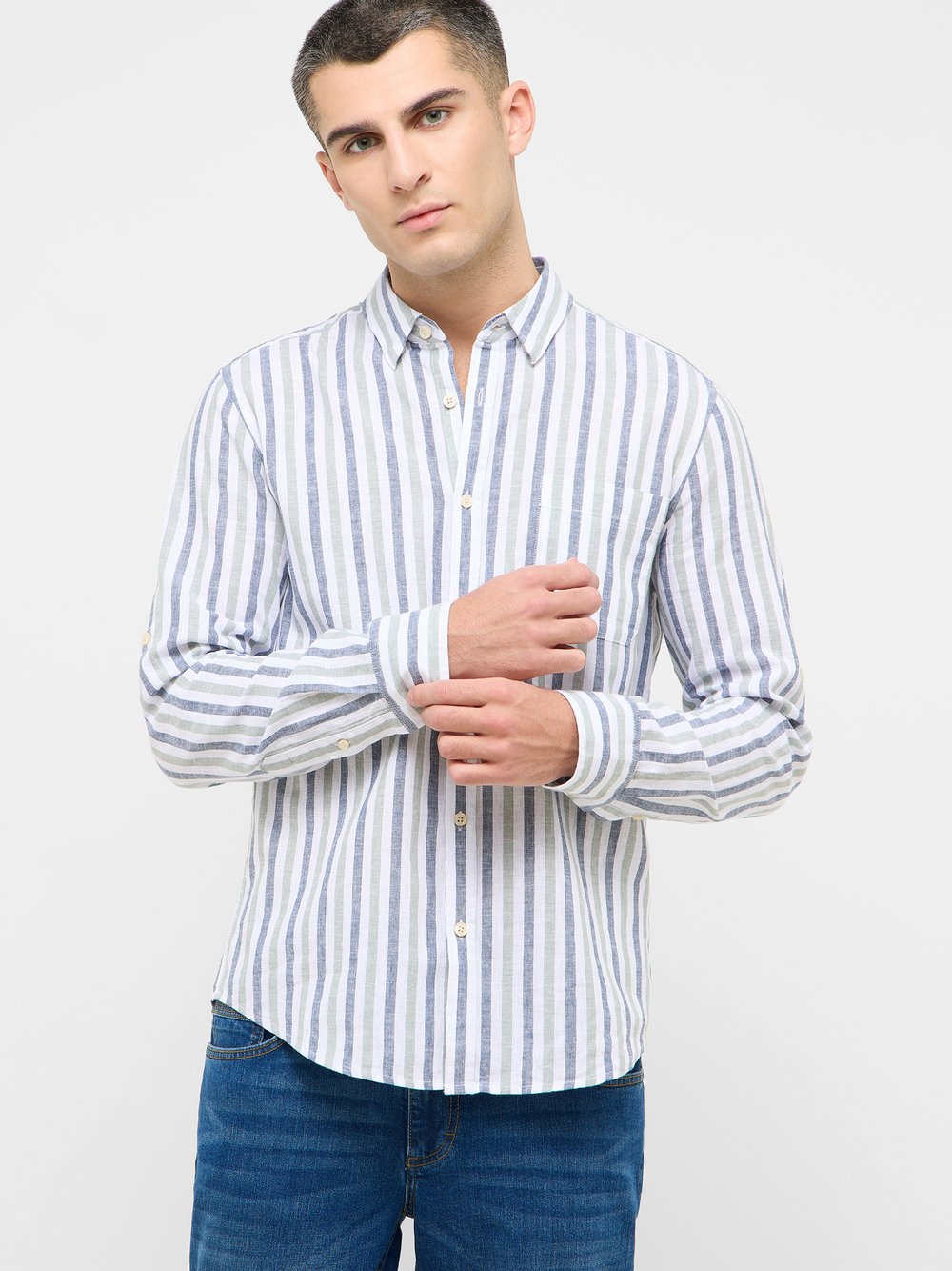 Mustang Hemd Herren Slim Fit Baumwolle blau gestreift, L