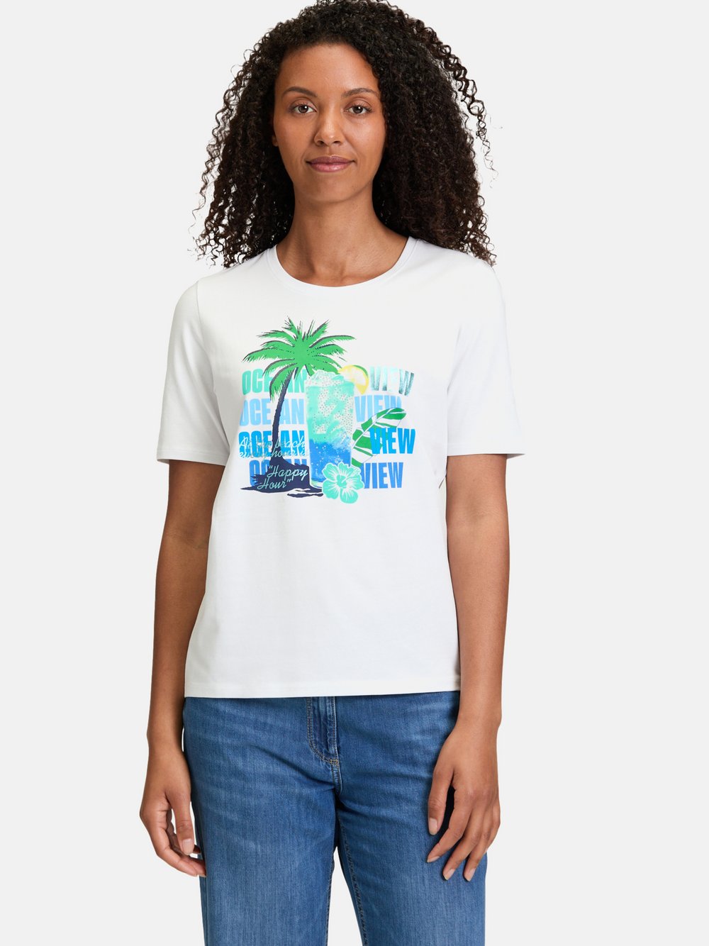 Betty Barclay Basic Shirt Damen Baumwolle weiß bedruckt, 44
